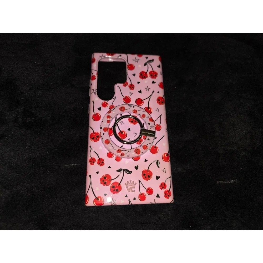 Sour Cherry Skulls Velvet Caviar Case & Magnetic Ring Samsung Galaxy S24 Ultra